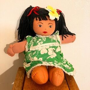 Hawaiian doll with plumeria soft sculpture Magic Island Girls play doll 17”